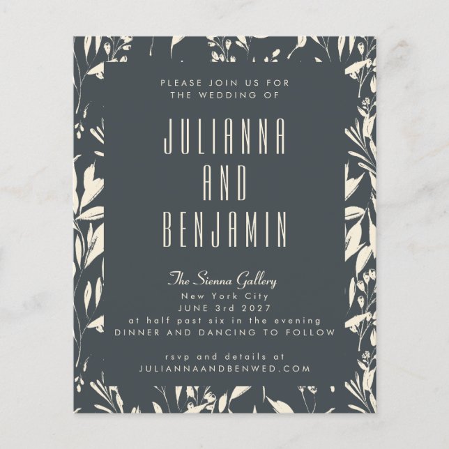 Budget Boho Moderne Schwarze Hand Drawn Floral Wed (Vorderseite)