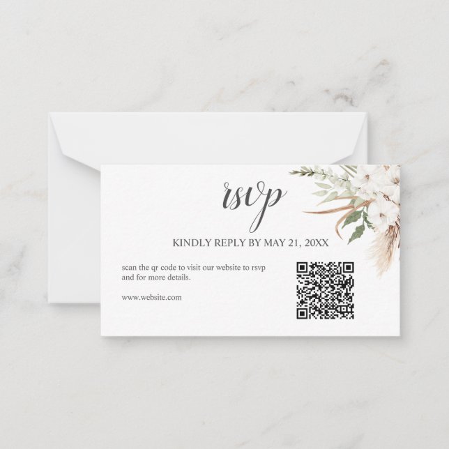 Budget Boho Pampa Grass Greenerenerity Wedding RSV Mitteilungskarte (Vorderseite)