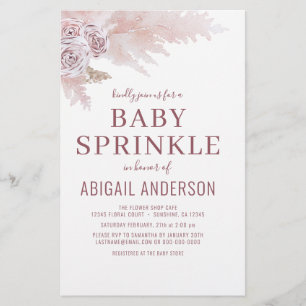 Budget Boho Pampas Gras Baby Sprinkle Einladung Flyer