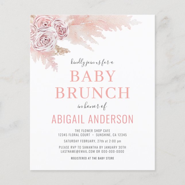 Budget Boho Pampas Grass Baby Brunch Einladung Flyer (Vorne)