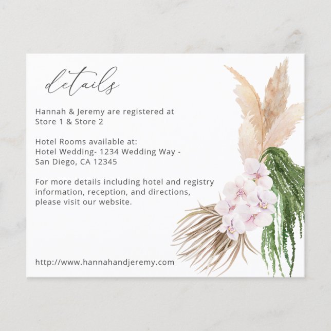 Budget Boho Pampas Grass Beach Floral Details Flyer (Vorne)