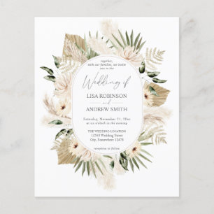 Budget Boho Pampas Grass & Beige Blumenhochzeit Flyer
