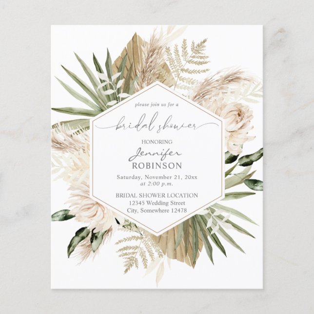 Budget Boho Pampas Grass & Floral Brautparty (Vorderseite)