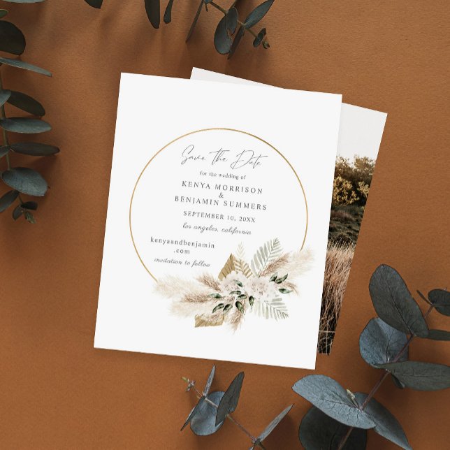 Budget Boho Pampas Grass & Foto Save the Date Flyer (Von Creator hochgeladen)