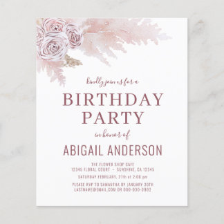 Budget Boho Pampas Grass Geburtstagspartei Einladu Flyer