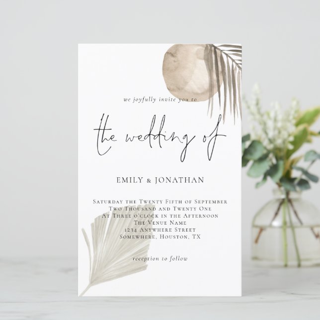 Budget Boho Pampas Grass Script Einladung (Stehend Vorderseite)