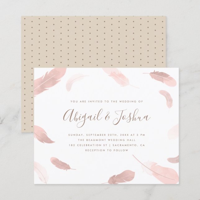 Budget Boho Pink Watercolor Feathers Wedding (Vorne/Hinten)