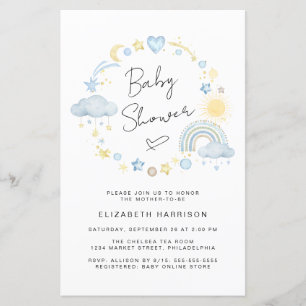 Budget Boho Rainbow Baby Boy Shower Einladung