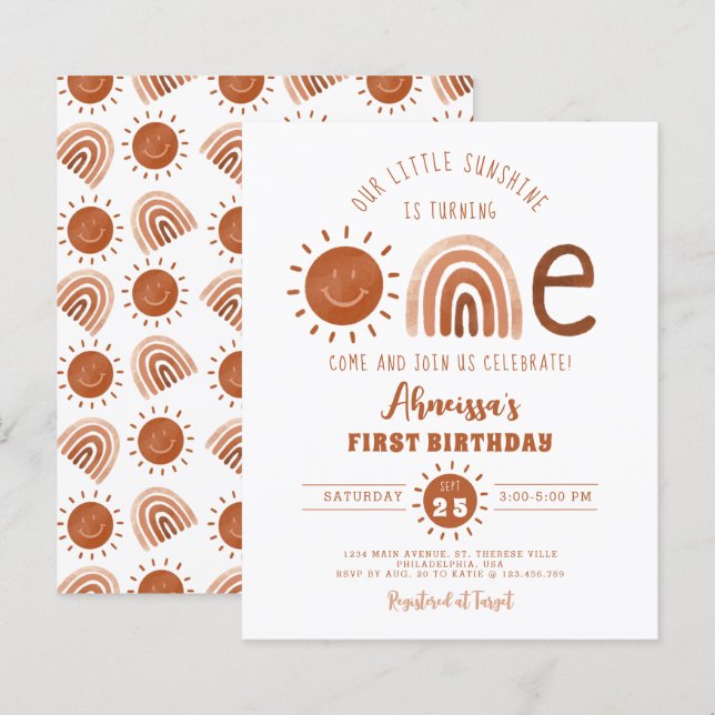 Budget Boho Rainbow Little Sunshine Erster Geburts (Vorne/Hinten)