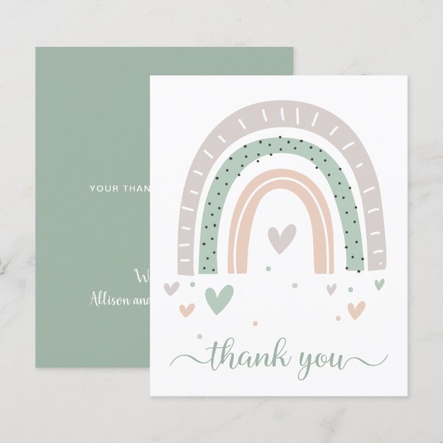 Budget Boho Rainbow Sage Green Carte de remercieme (Devant / Derrière)