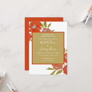 Budget Boho Rotes Orange Gold Blumen Hochzeit Einladung
