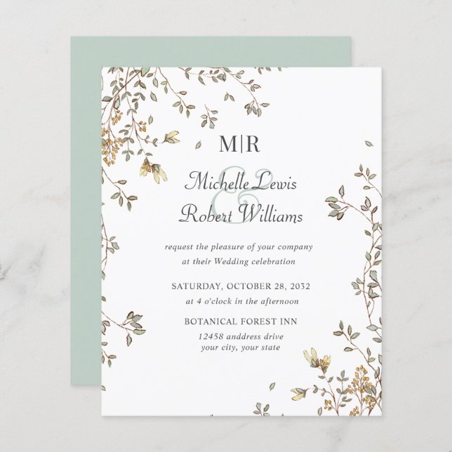 BUDGET Boho Russe feuilles de jardin mariage (Devant / Derrière)