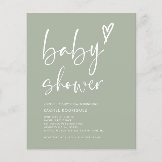Budget Boho Sage Green Baby Dusche Flyer (Vorne)