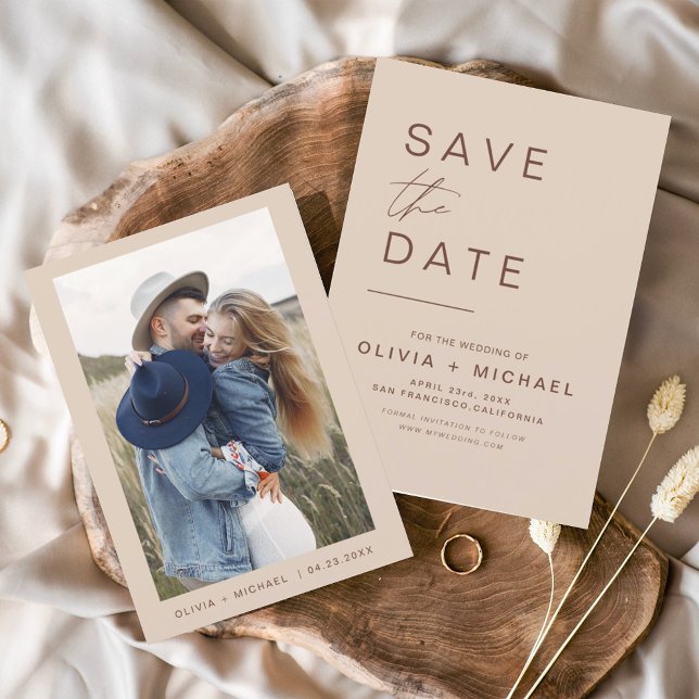 Budget Boho Save the Date Foto Minimalistisch Flyer (Von Creator hochgeladen)