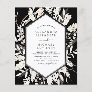 Budget Boho Schwarze Botanische Hochzeitseinladung Flyer