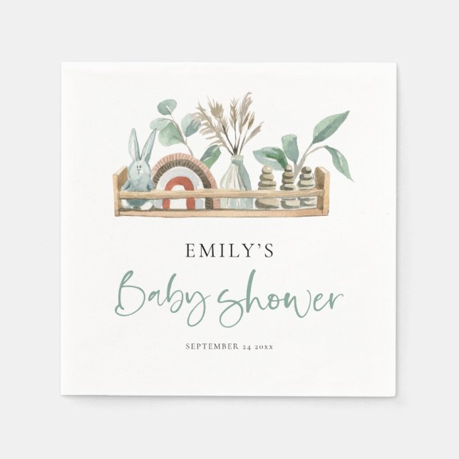 Budget Boho Shelf Toys Sage Green Baby Dusche Serviette (Vorderseite)