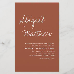 Budget Boho Terra Cotta Simple Wedding Einladung