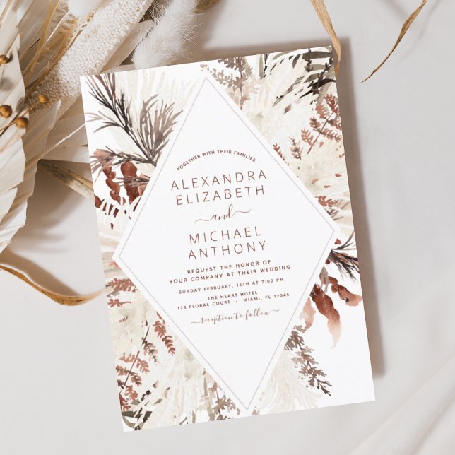 Budget Boho Terracotta Pampas Grass Beige Hochzeit Flyer (Von Creator hochgeladen)