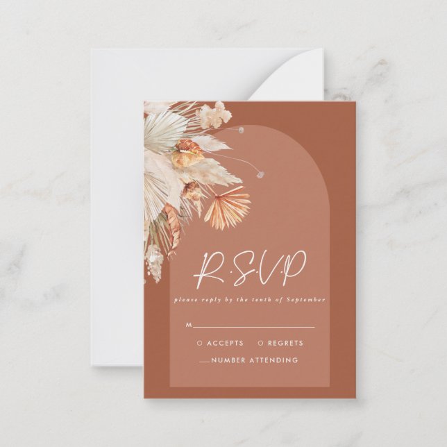 Budget boho terracotta pampas Hochzeit RSVP Antwor Mitteilungskarte (Vorderseite)