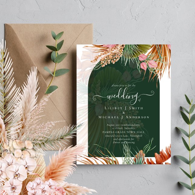 Budget Boho Tropical Pampas Green Wedites Einladun Flyer (Von Creator hochgeladen)