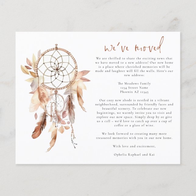 Budget Boho Watercolor Dreamcatcher Neue Adresse (Vorderseite)