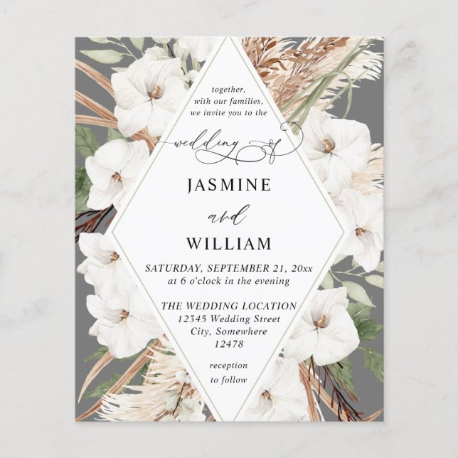 Budget Boho White Floral Summer Hochzeit im Herbst Flyer (Vorne)