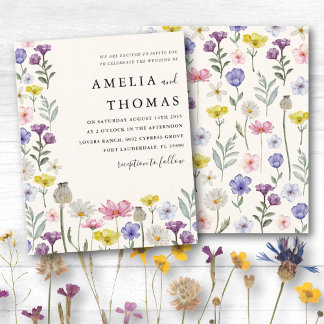 Budget Boho Wildblume Hochzeit Einladung