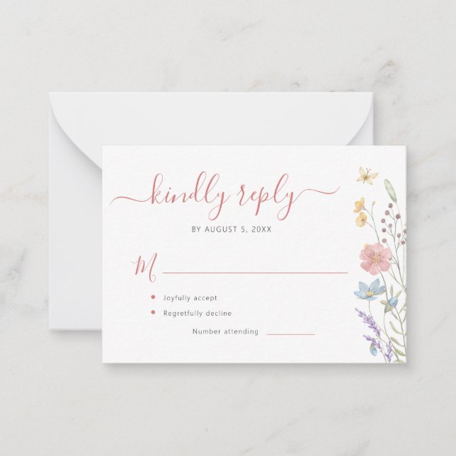 Budget boho Wildblume Hochzeit RSVP Mitteilungskarte (Vorderseite)