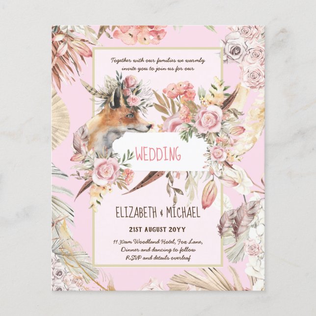 BUDGET Boho Woodland FOX Floral Wedding Modern Flyer (Vorne)