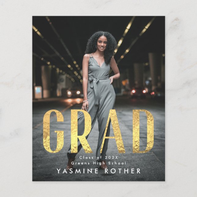 Budget Bold Gold Foil GRAD Foto Ankündigung (Vorderseite)