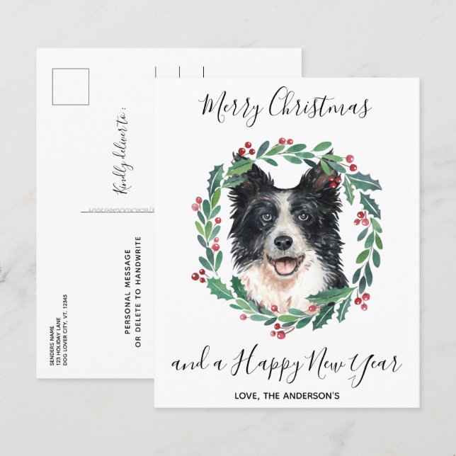 Budget Border Collie Dog Frohe Weihnachts Postkart (Vorne/Hinten)