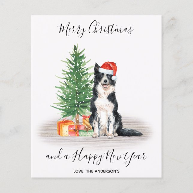 Budget Border Collie Dog Frohe Weihnachtskarte (Vorderseite)