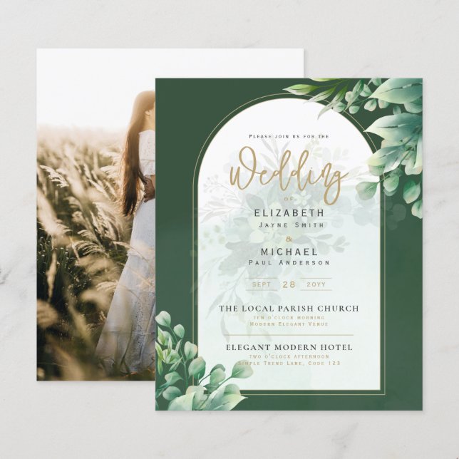 Budget Botanical Eucalyptus Wedding INVITE (Vorne/Hinten)