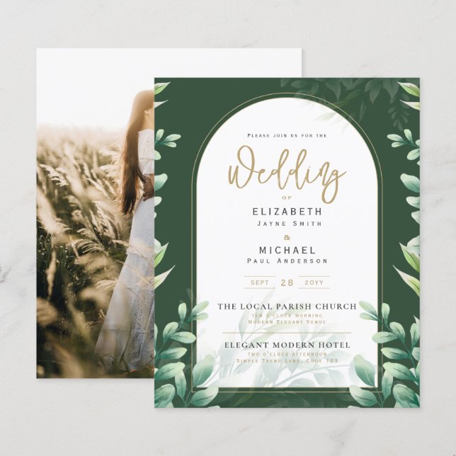 Budget Botanical Eucalyptus Wedding INVITE (Vorne/Hinten)