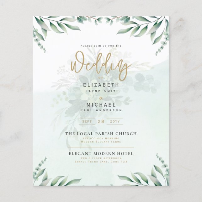 Budget Botanical Eucalyptus Wedding INVITE (Vorderseite)