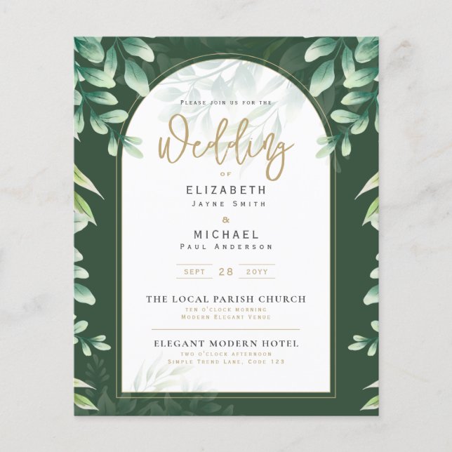 Budget Botanical Eucalyptus Wedding INVITE (Vorderseite)