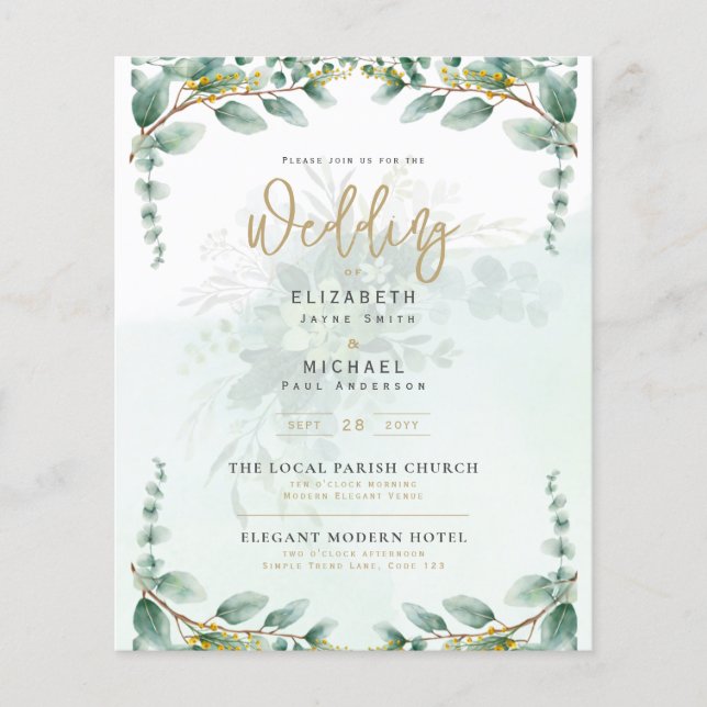 Budget Botanical Eucalyptus Wedding INVITE (Vorderseite)