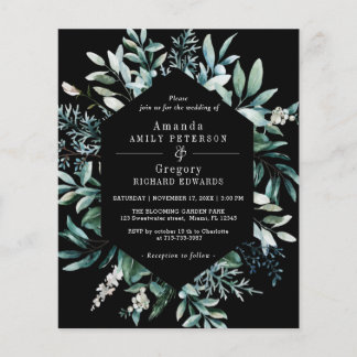 Budget Botanique Feuilles Mariage Black Invitation