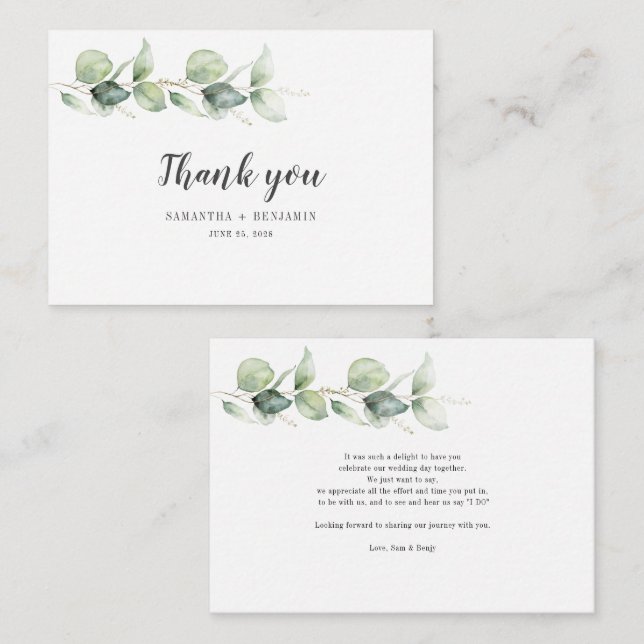 Budget Botanische Eukalyptus-Hochzeit Danke-Karte Mitteilungskarte (Vorne/Hinten)