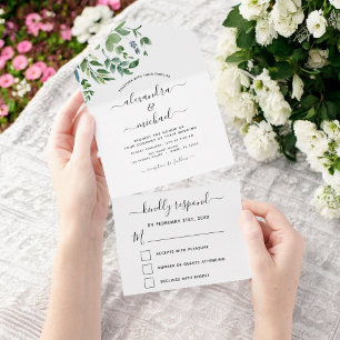 Budget Botanische Grünpflanzen Hochzeit RSVP All In One Einladung