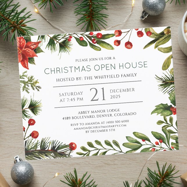 Budget Botanische Weihnachtsfeier Einladung Flyer (Elegant Christmas Holiday Open House Invitation)
