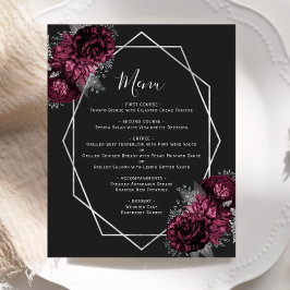 Budget Bourgogne Floral Argent Noir Menu Mariage
