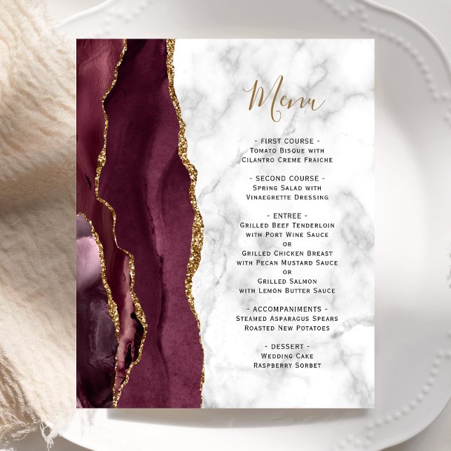 Budget Bourgogne Gold Agate Marbre Mariage Menu (Créateur téléchargé)