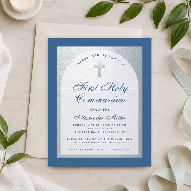 Budget Boy First Communion Blue Silver Einladung (Von Creator hochgeladen)