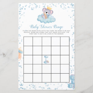 Budget Boy Koala Bear Blue Baby Dusche Bingo Card