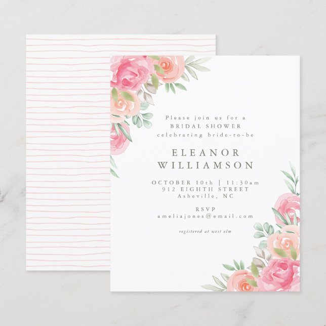 Budget Brautparty Einladen Vintagen Rosa Blüten (Vorne/Hinten)