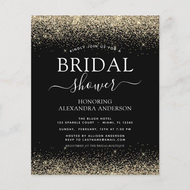 Budget Brautparty Glitzer Black Gold Girly Flyer (Vorne)
