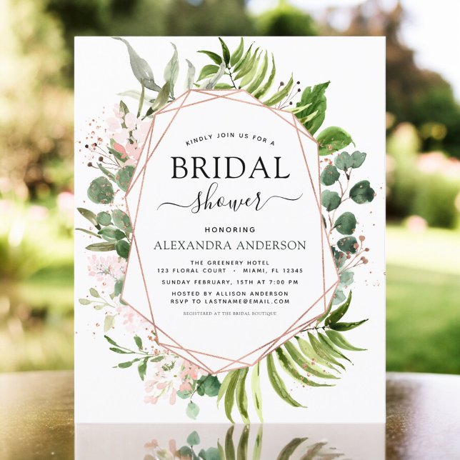 Budget Brautparty Grüne Rose Gold Einladung (Von Creator hochgeladen)