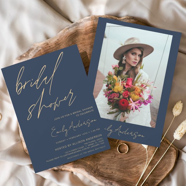 Budget Brautparty Navy Blue Script Minimalistisch Flyer (Von Creator hochgeladen)