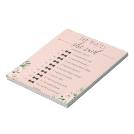 Budget Brautparty sagte er sagte, sie sagte Game N Notizblock